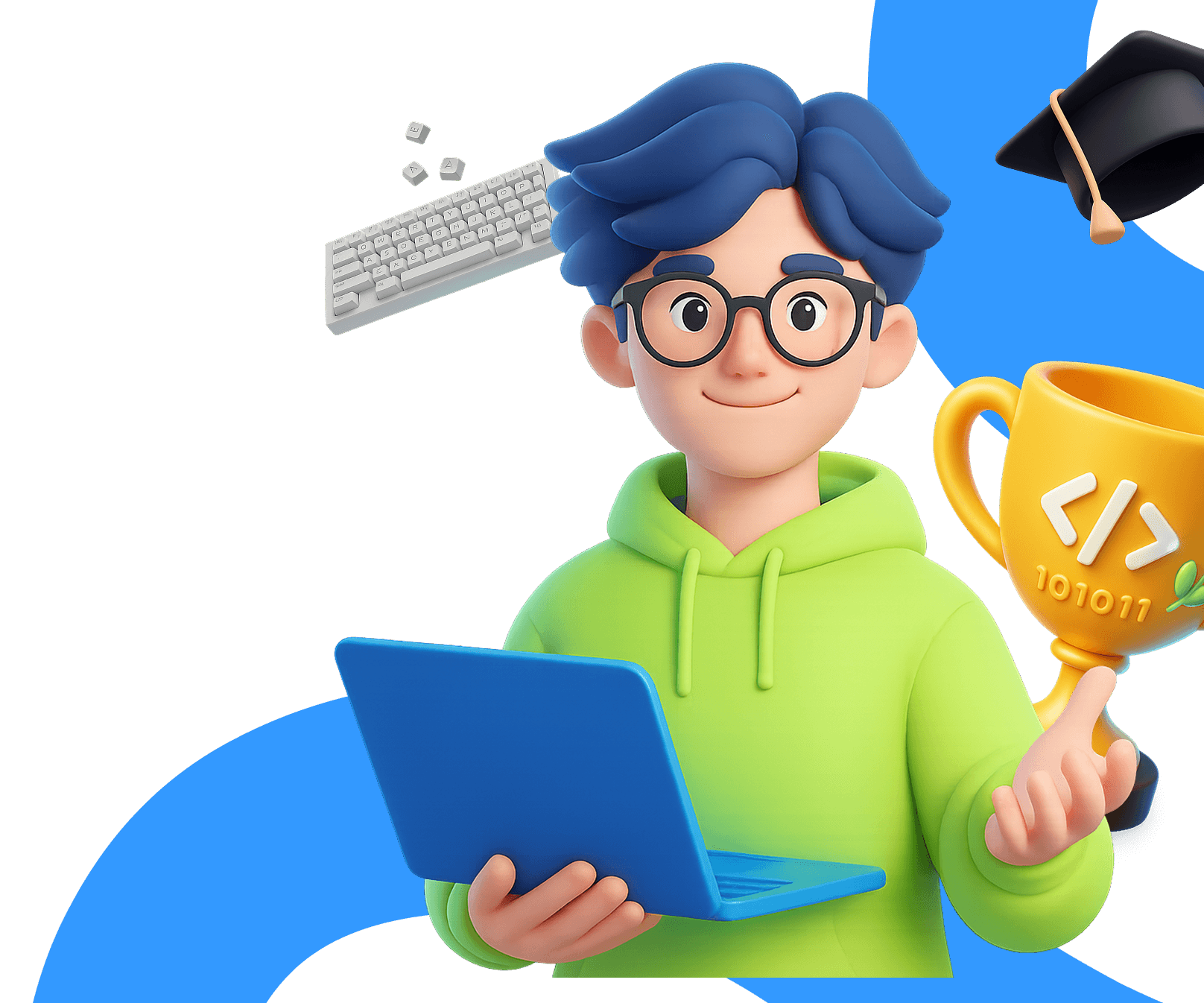 Студент с ноутбуком и кубком - образовательная платформа S2S
