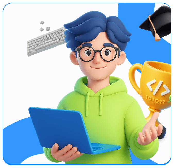 Студент с ноутбуком и кубком - образовательная платформа S2S